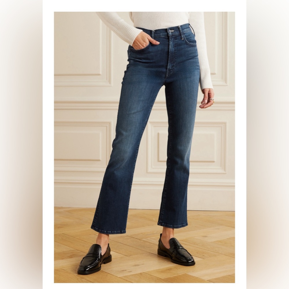 MOTHER The Hustler cropped high-rise flared jeans 26 dark denim Heirloom